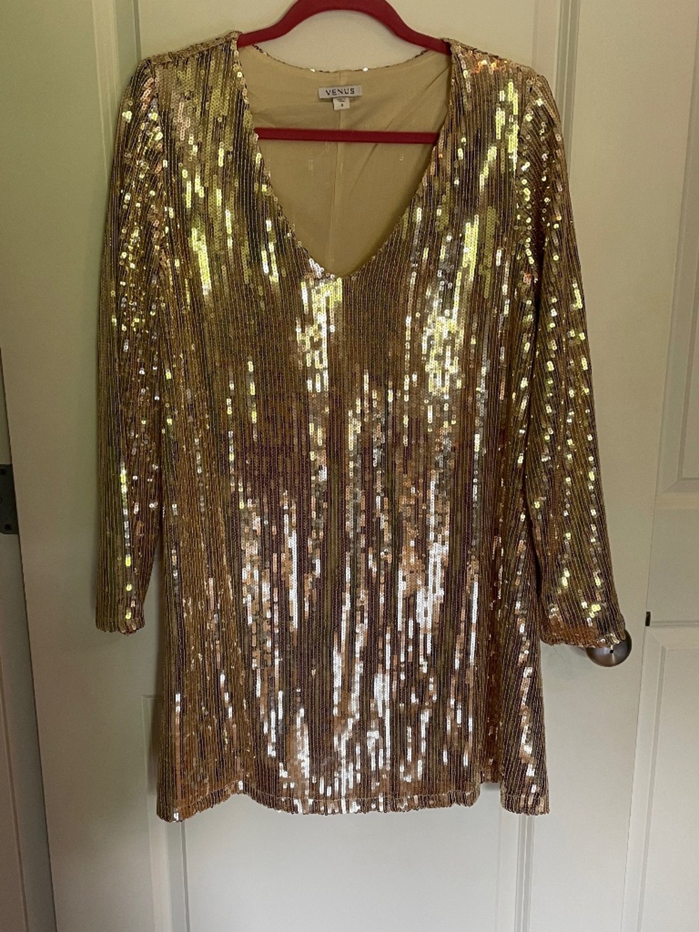 Venus gold sequin long sleeve dress